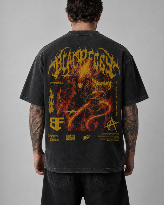 ‘INFERNO TITAN’ Vintage Washed Oversized Cotton T-Shirt