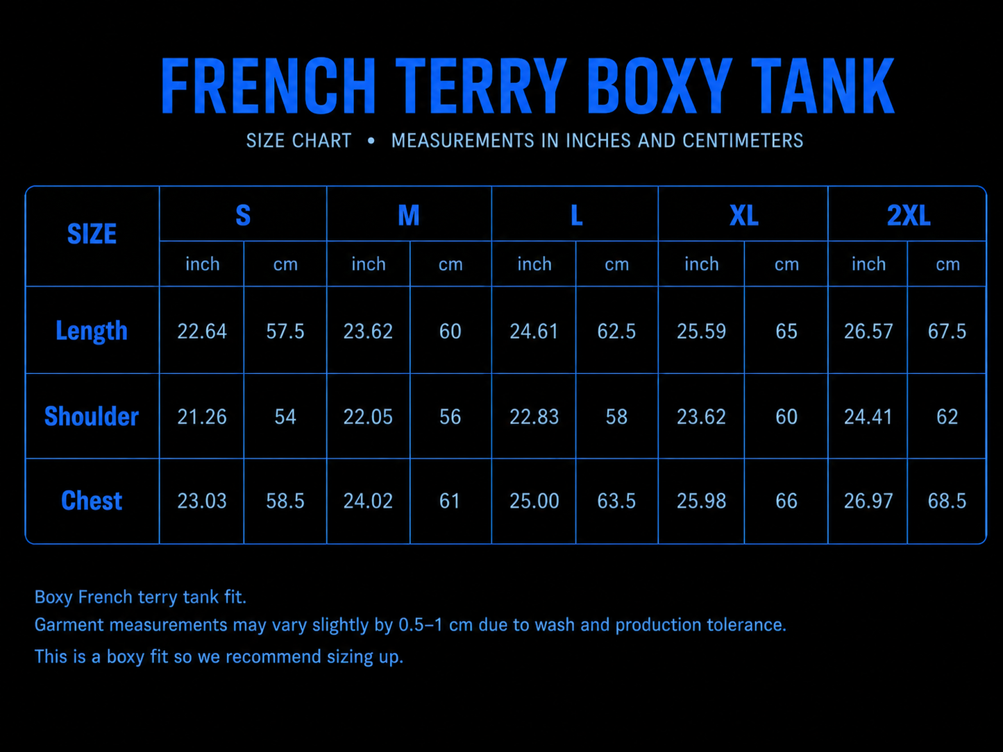 ‘INFERNO TITAN’ Electric Blue French Terry Boxy Tank Top