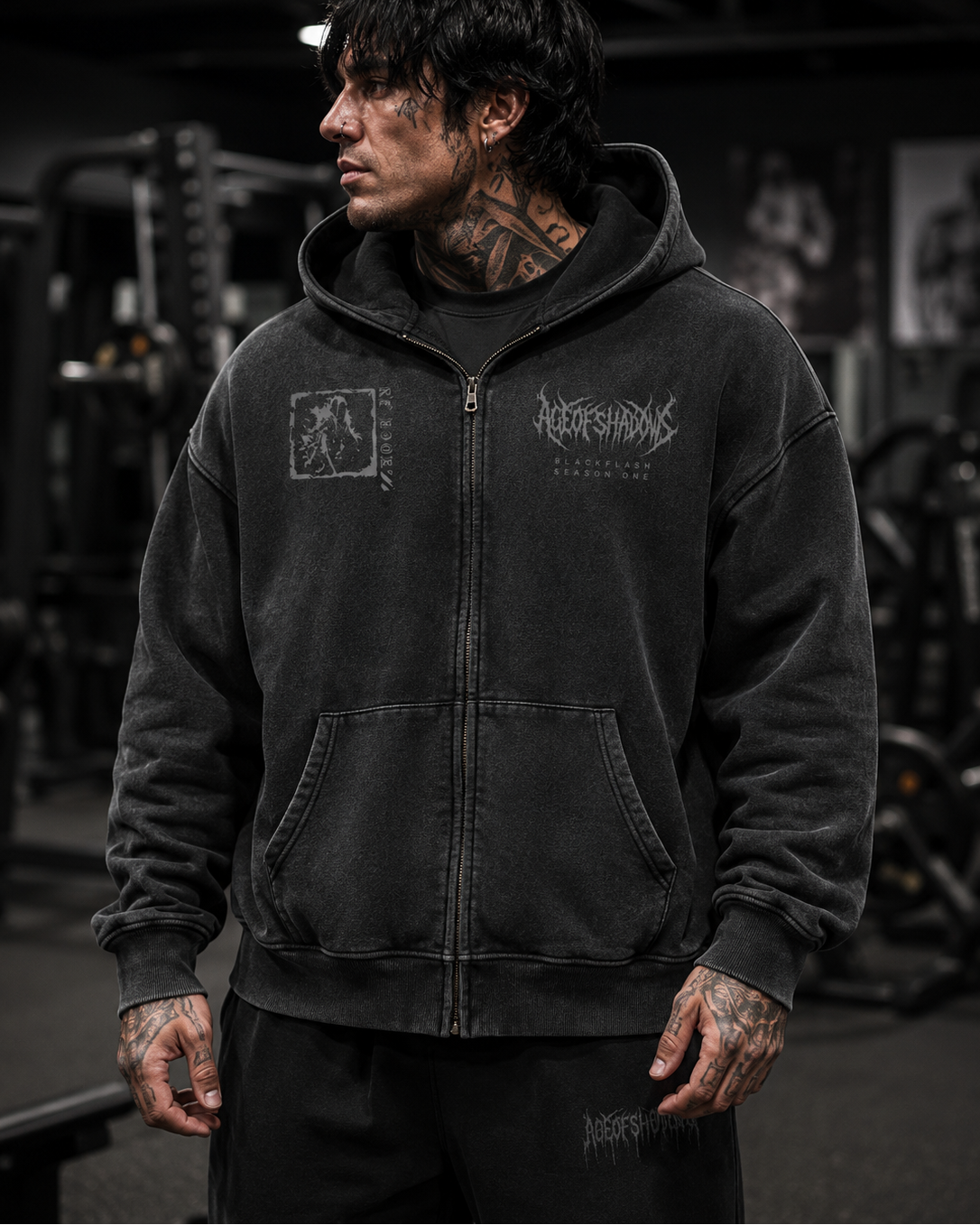 ‘RING WRAITH’ Snow Washed Zip-Through Fleece Hoodie