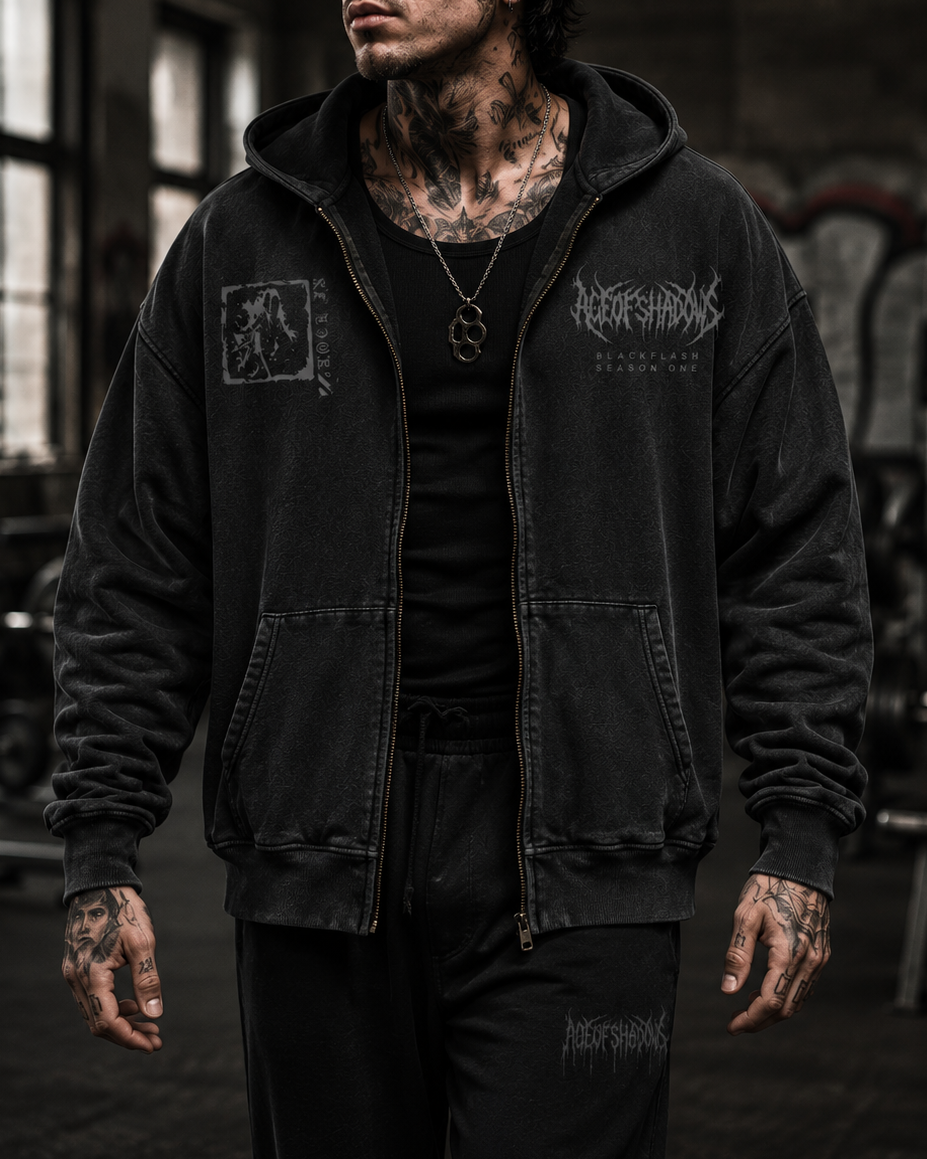 ‘RING WRAITH’ Snow Washed Zip-Through Fleece Hoodie