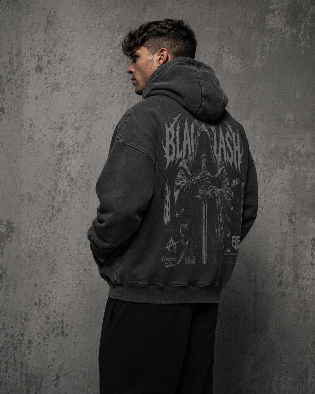 ‘RING WRAITH’ Snow Washed Zip-Through Fleece Hoodie
