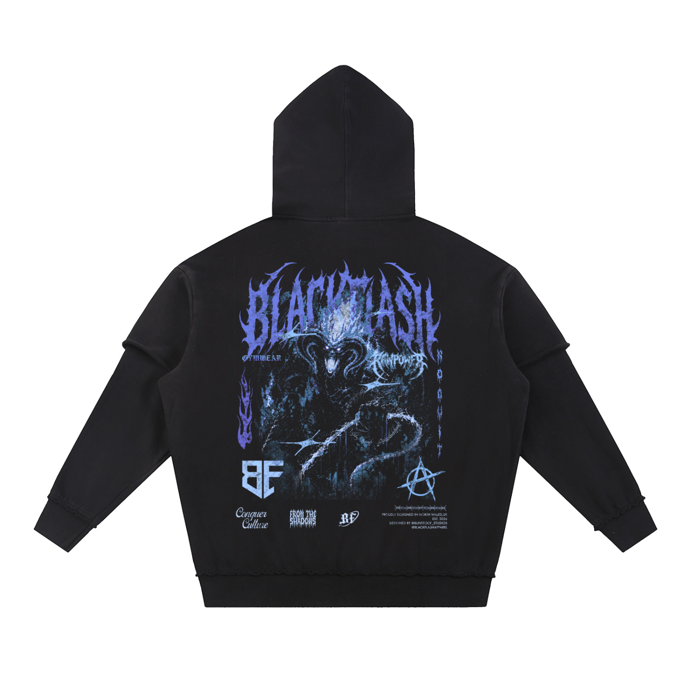 ‘INFERNO TITAN’ Electric Blue Raw Edge Double Layered Hoodie