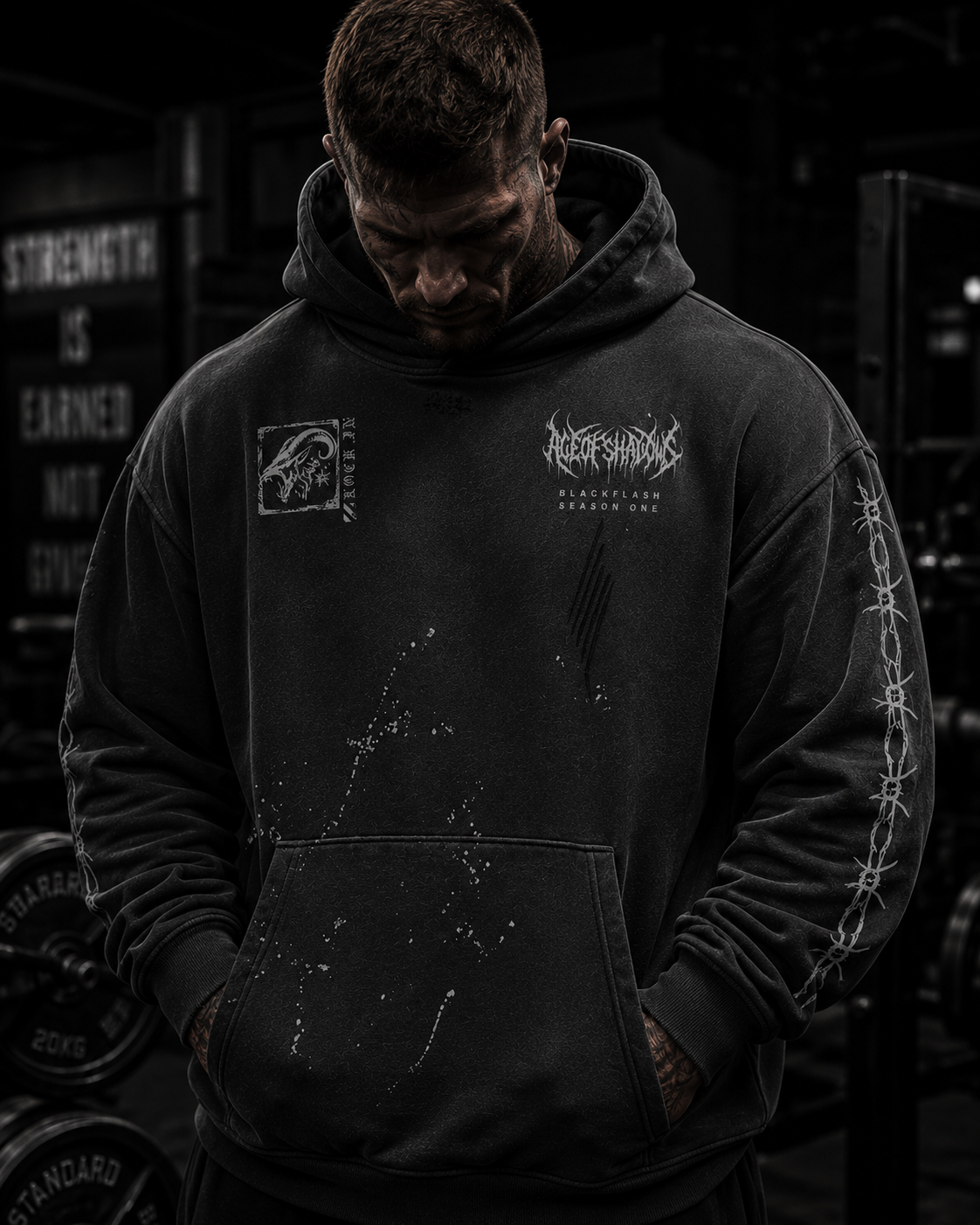 ‘INFERNO TITAN’ Vintage Washed Frayed Fleece Hoodie
