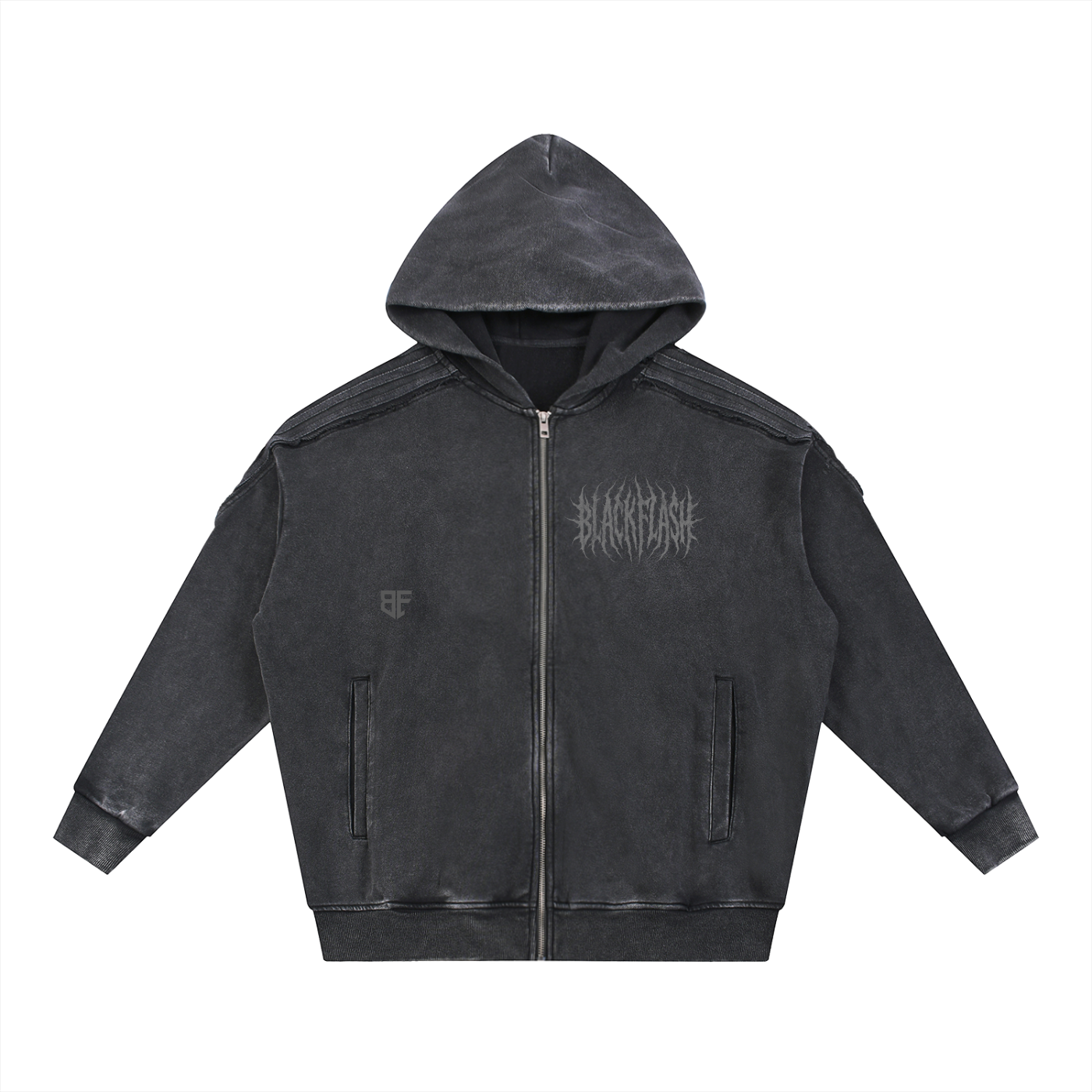 New ‘NO QUIT’ Snow Washed Tape Raw Edge Zip Hood