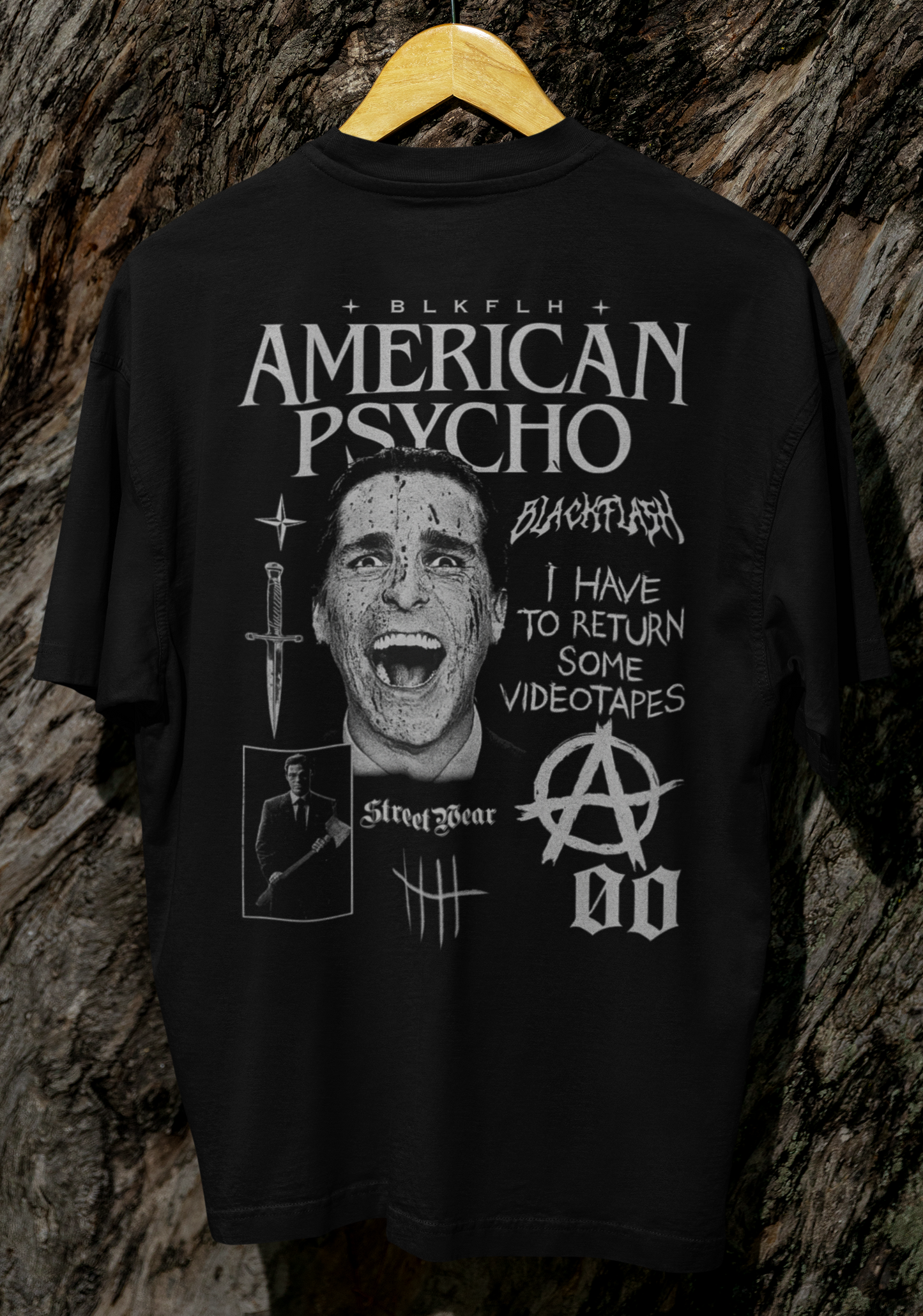 American Psycho Black Flash Heavyweight Unisex Crewneck T-shirt Front & Back Print |