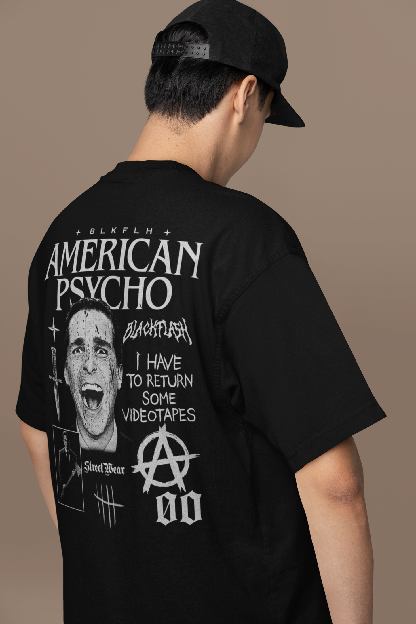 American Psycho Black Flash Heavyweight Unisex Crewneck T-shirt Front & Back Print |