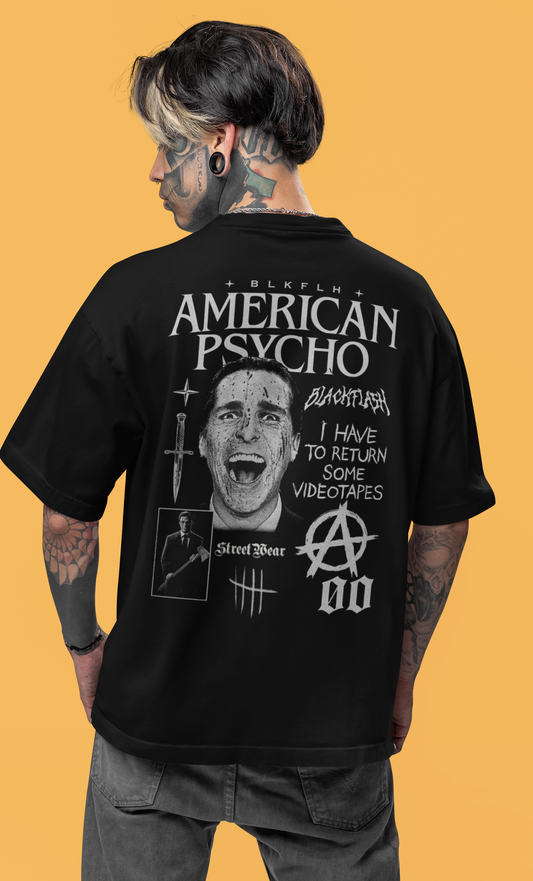 American Psycho Black Flash Heavyweight Unisex Crewneck T-shirt Front & Back Print |