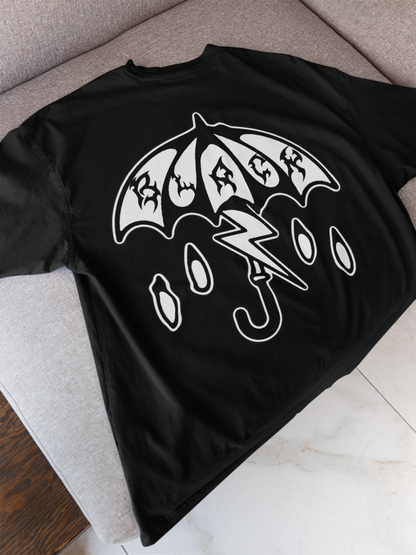 Black Flash Umbrella Front & Back Print  Heavyweight Unisex Crewneck T-shirt