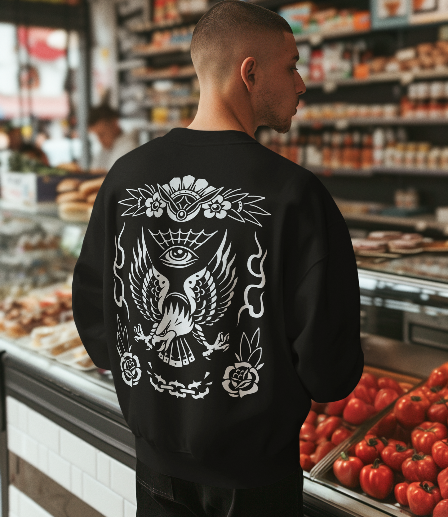 Black Flash Front & Back Print Classic Unisex Crewneck Sweatshirt Black