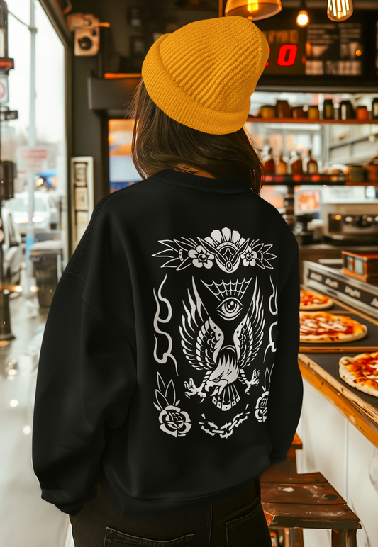 Black Flash Front & Back Print Classic Unisex Crewneck Sweatshirt Black