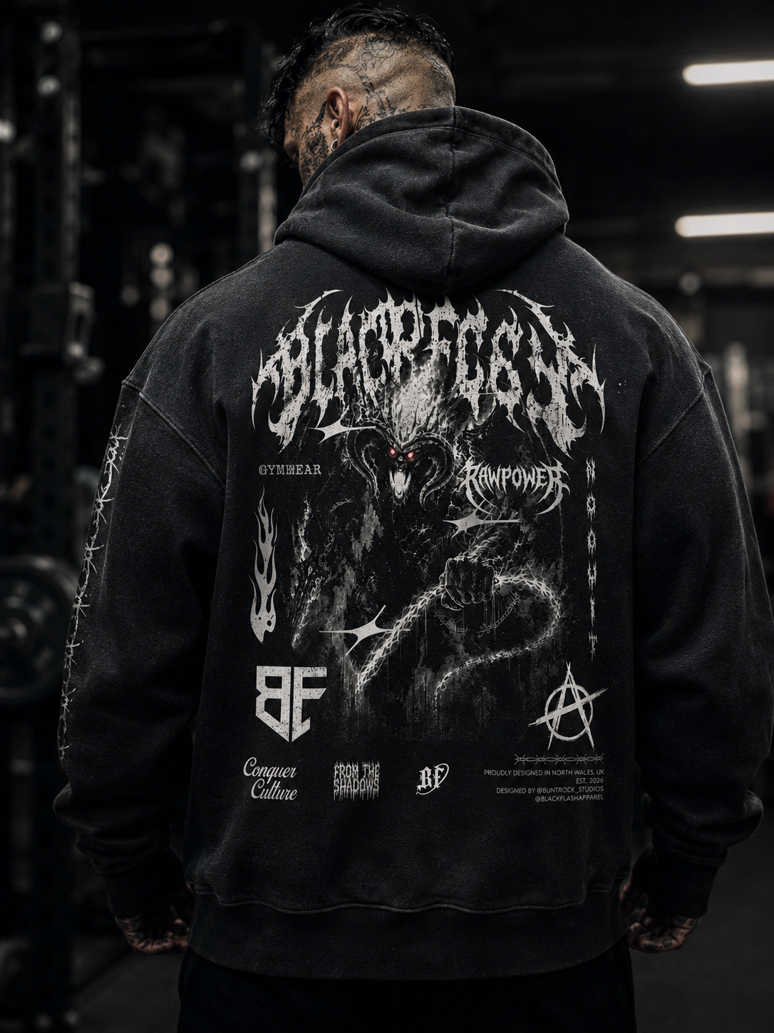 ‘INFERNO TITAN’ Vintage Washed Frayed Fleece Hoodie