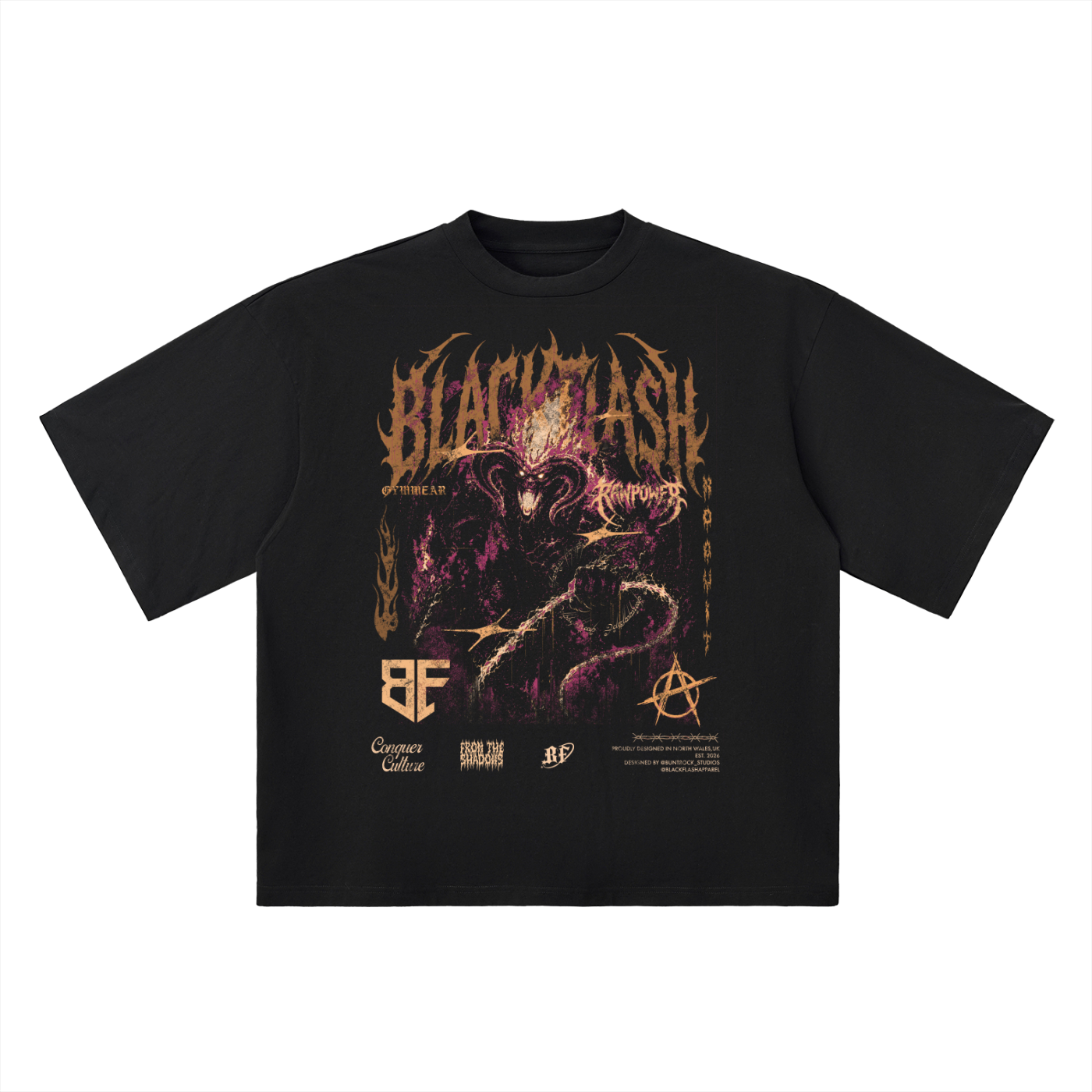 ‘INFERNO TITAN’ Distressed Flame Orange Extra Oversized Drop Shoulder T-Shirt