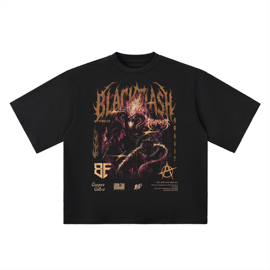 ‘INFERNO TITAN’ Distressed Flame Orange Extra Oversized Drop Shoulder T-Shirt