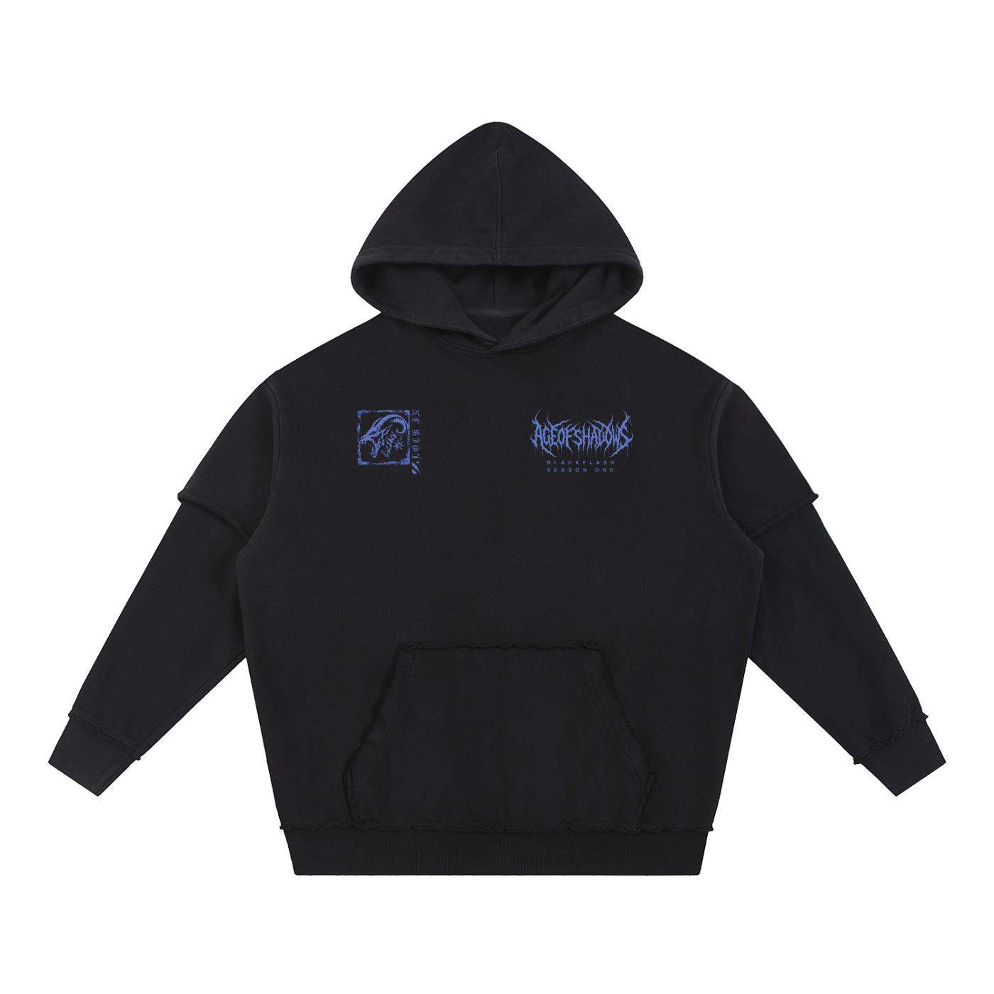 ‘INFERNO TITAN’ Electric Blue Raw Edge Double Layered Hoodie