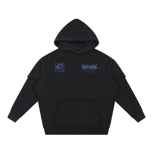 ‘INFERNO TITAN’ Electric Blue Raw Edge Double Layered Hoodie