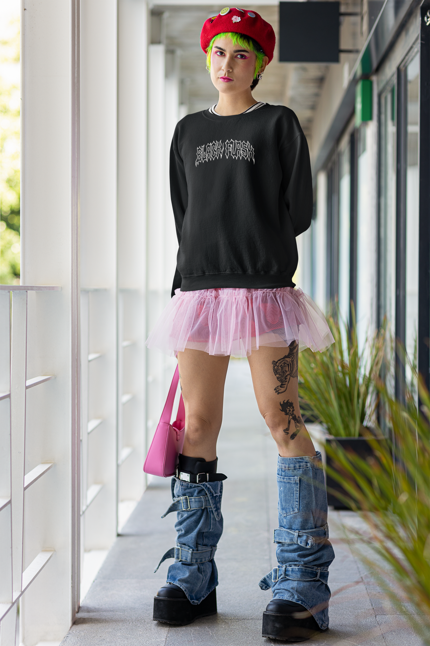 Black Flash Front & Back Print Classic Unisex Crewneck Sweatshirt Black