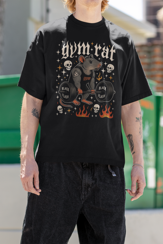Black Gym Rat Heavyweight Unisex Crewneck T-shirt