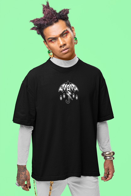 Black Flash Umbrella Front & Back Print  Heavyweight Unisex Crewneck T-shirt