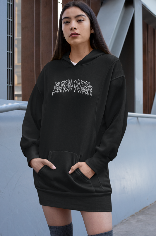 Black Flash Front & Rose Back Print Unisex Pullover Hoodie