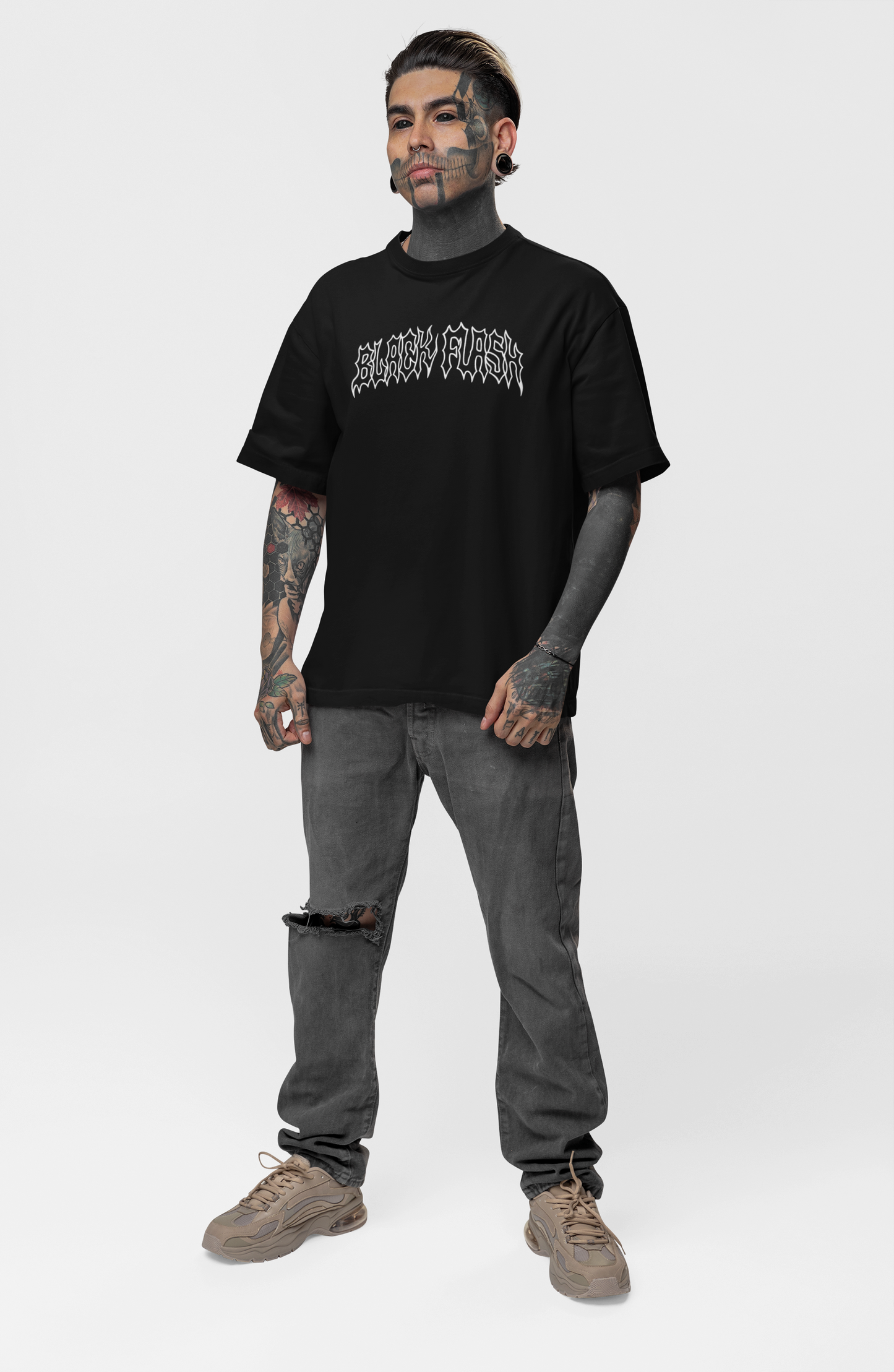 Black Flash Skull Back Print Heavyweight Unisex Crewneck T-shirt