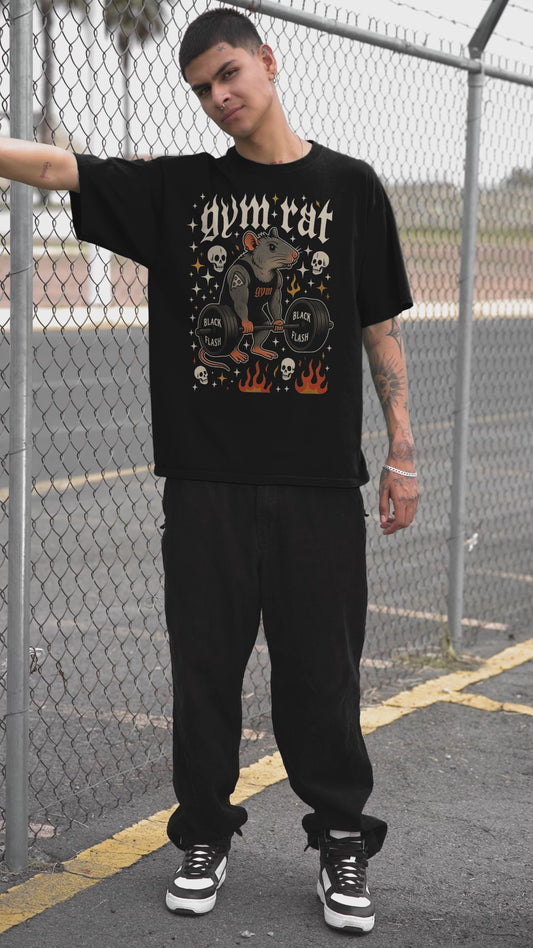 Black Gym Rat Heavyweight Unisex Crewneck T-shirt