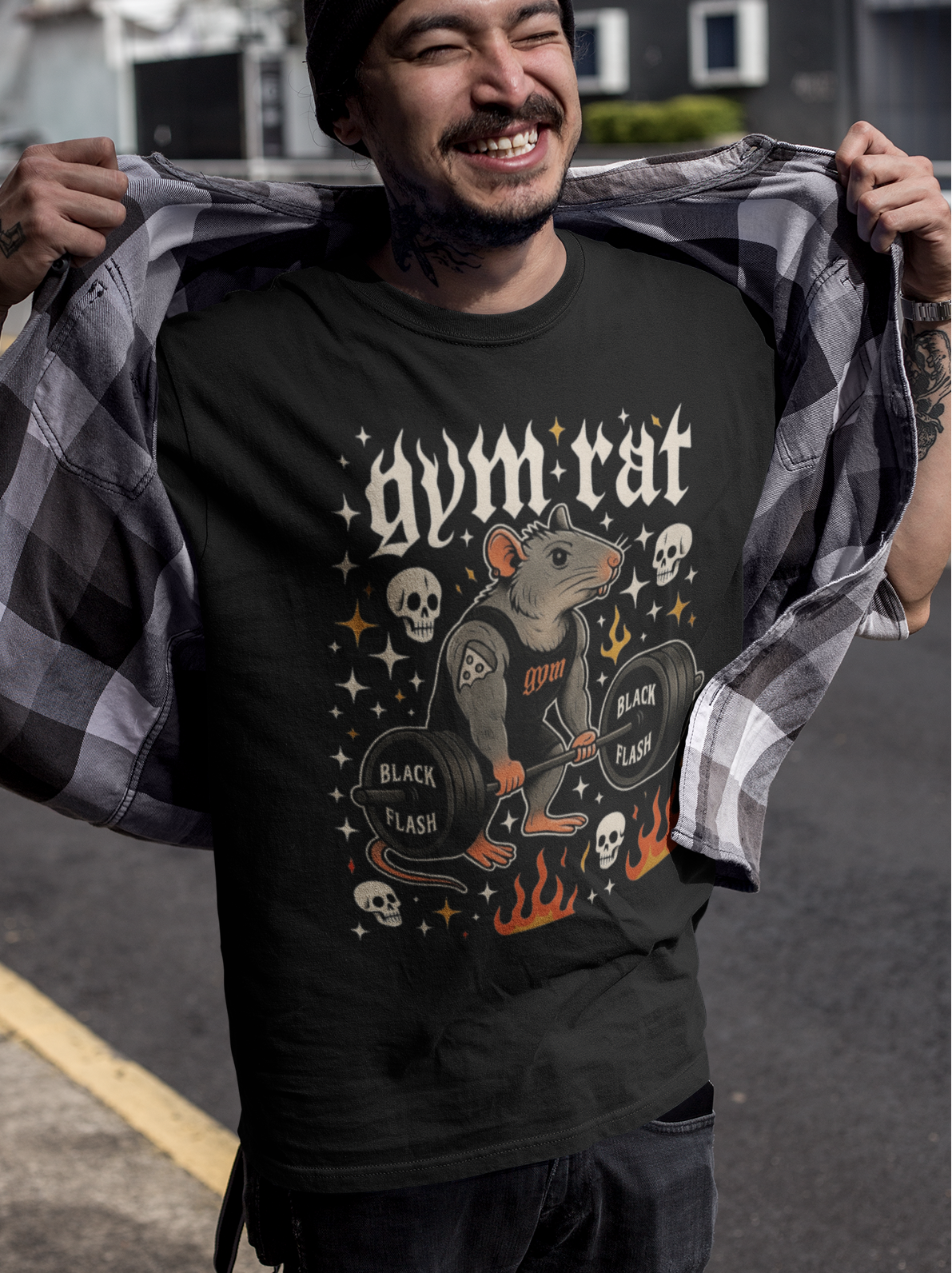 Black Gym Rat Heavyweight Unisex Crewneck T-shirt